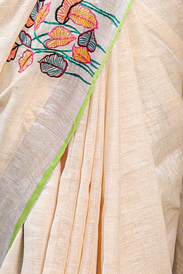 Linen Saree with Artistic Patchwork | Elegant Summer Wear