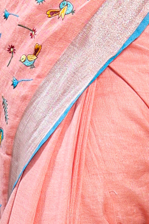 Linen Saree with Artistic Patchwork | Elegant Summer Wear