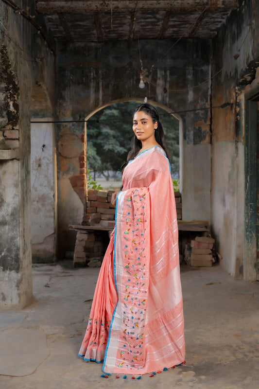 Linen Saree with Artistic Patchwork | Elegant Summer Wear
