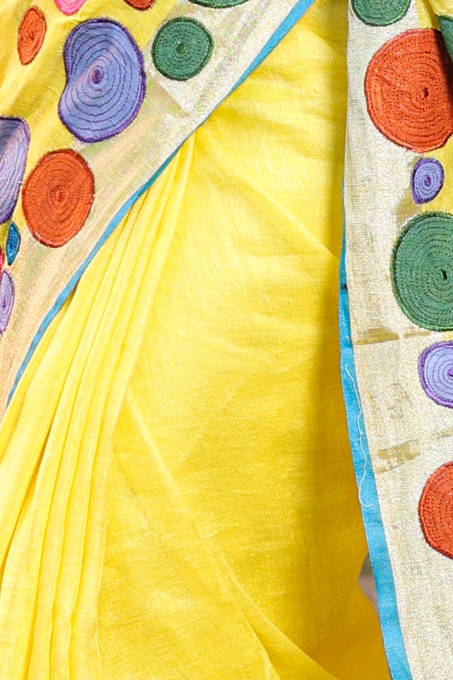 Linen Saree with Artistic Patchwork | Elegant Summer Wear