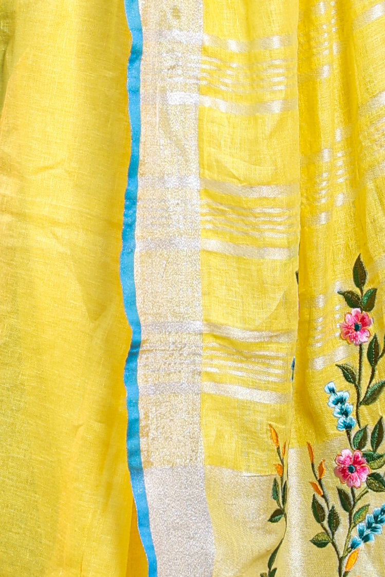Linen Saree with Artistic Patchwork | Elegant Summer Wear