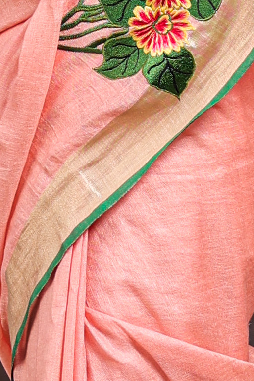 Linen Saree with Artistic Patchwork | Elegant Summer Wear