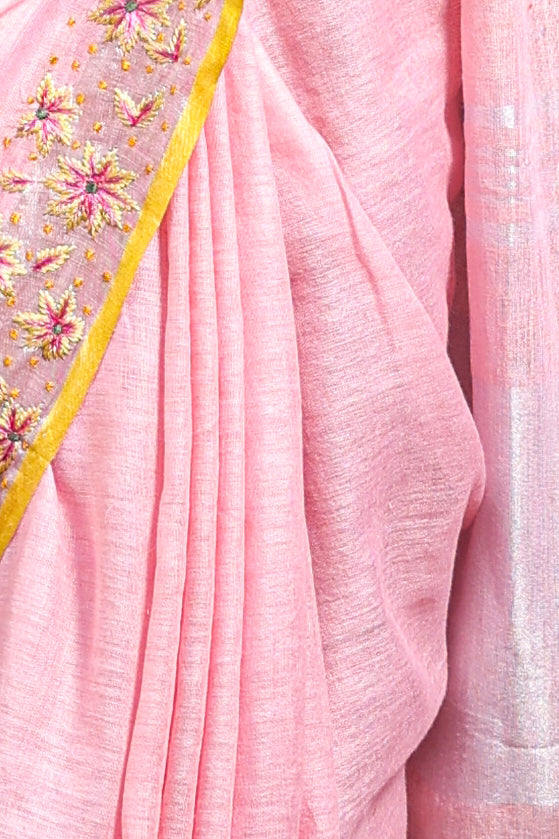 Linen Saree with Artistic Patchwork | Elegant Summer Wear