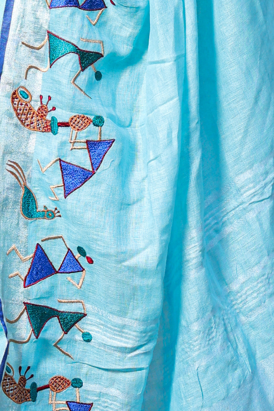 Linen Saree with Artistic Patchwork | Elegant Summer Wear