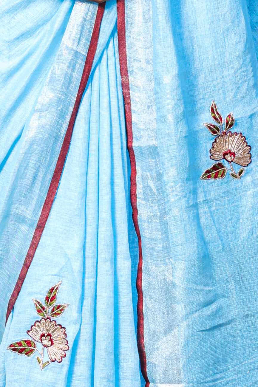 Linen Saree with Artistic Patchwork | Elegant Summer Wear