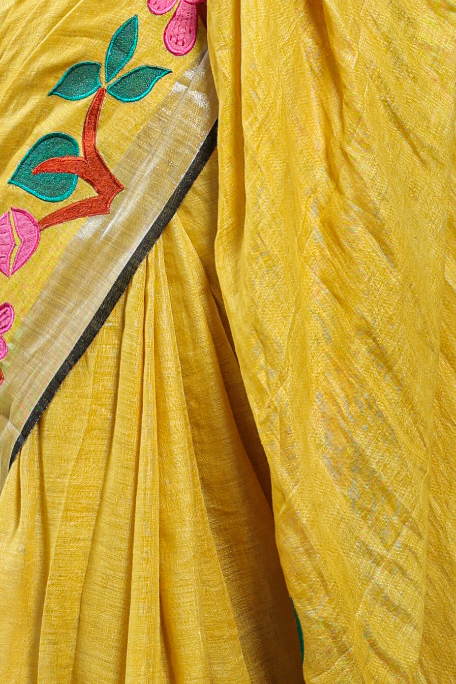 Linen Saree with Artistic Patchwork | Elegant Summer Wear