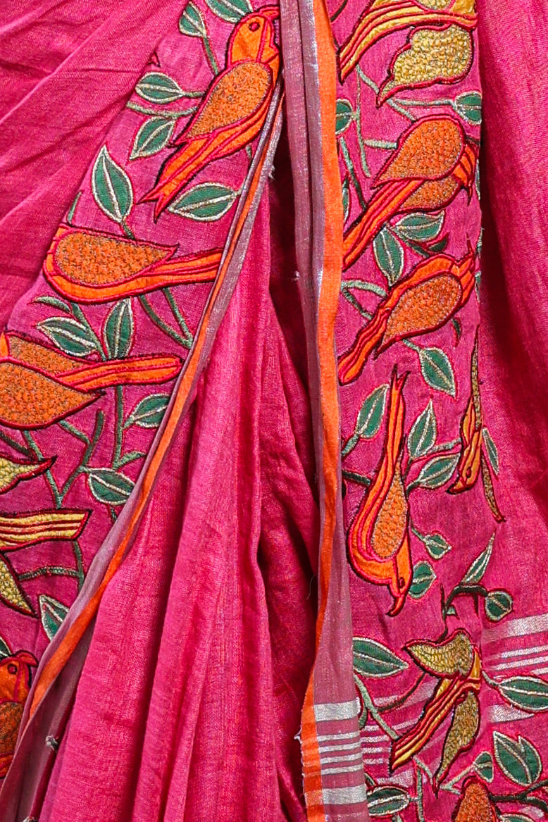 Linen Saree with Artistic Patchwork | Elegant Summer Wear
