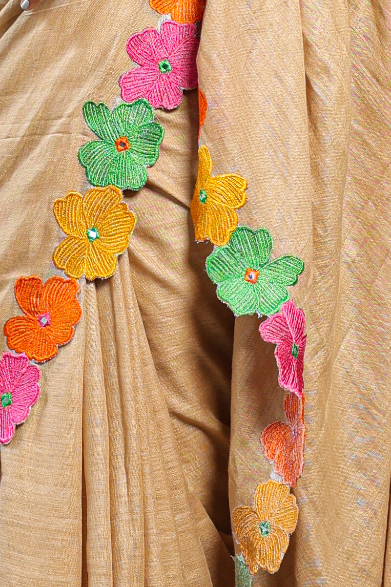 Linen Saree with Artistic Patchwork | Elegant Summer Wear
