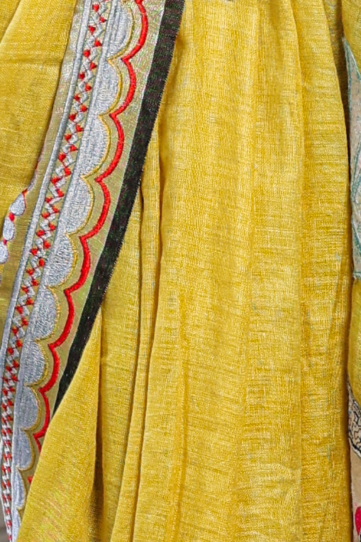 Linen Saree with Artistic Patchwork | Elegant Summer Wear