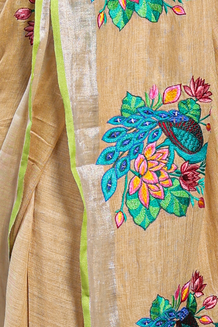 Linen Saree with Artistic Patchwork | Elegant Summer Wear