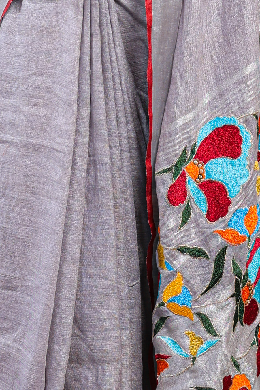 Linen Saree with Artistic Patchwork | Elegant Summer Wear