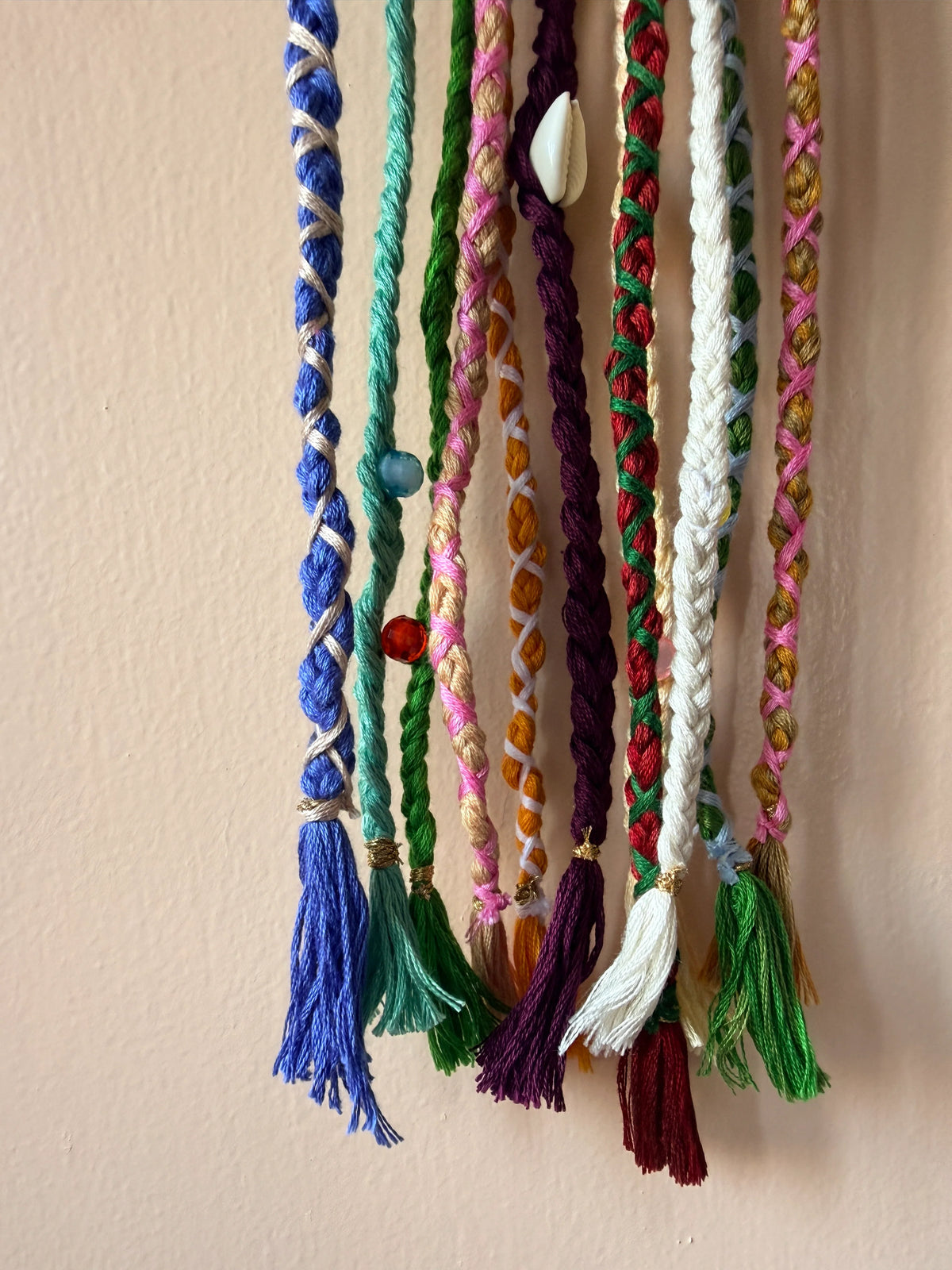 Teal & Coral Braided Hair Band with Tassels
