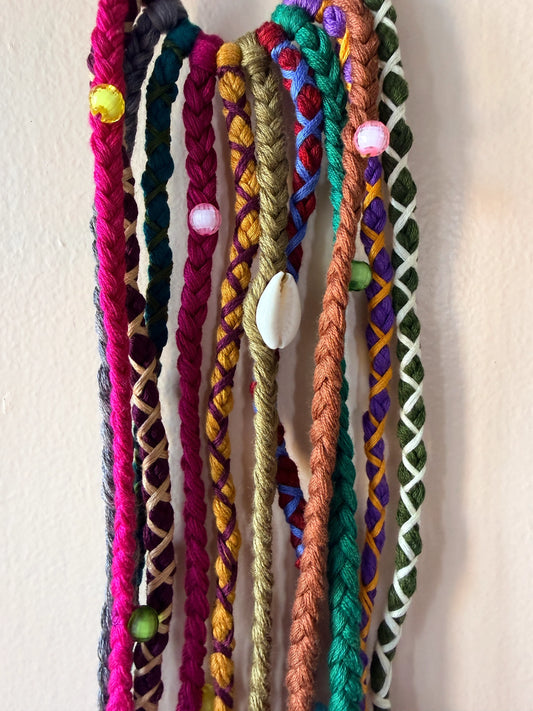 Magenta & Teal Braided Hair Band with Cowrie Shell