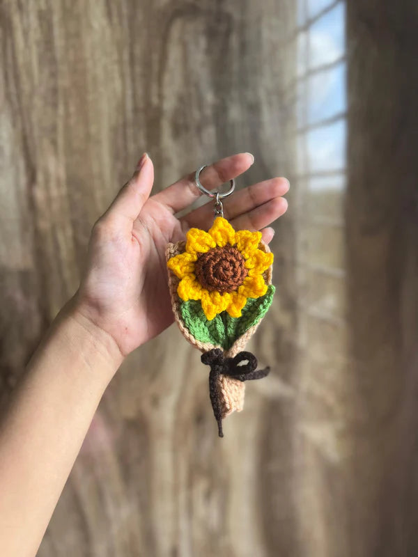 Mini Sunflower Bouquet Crochet Keychain