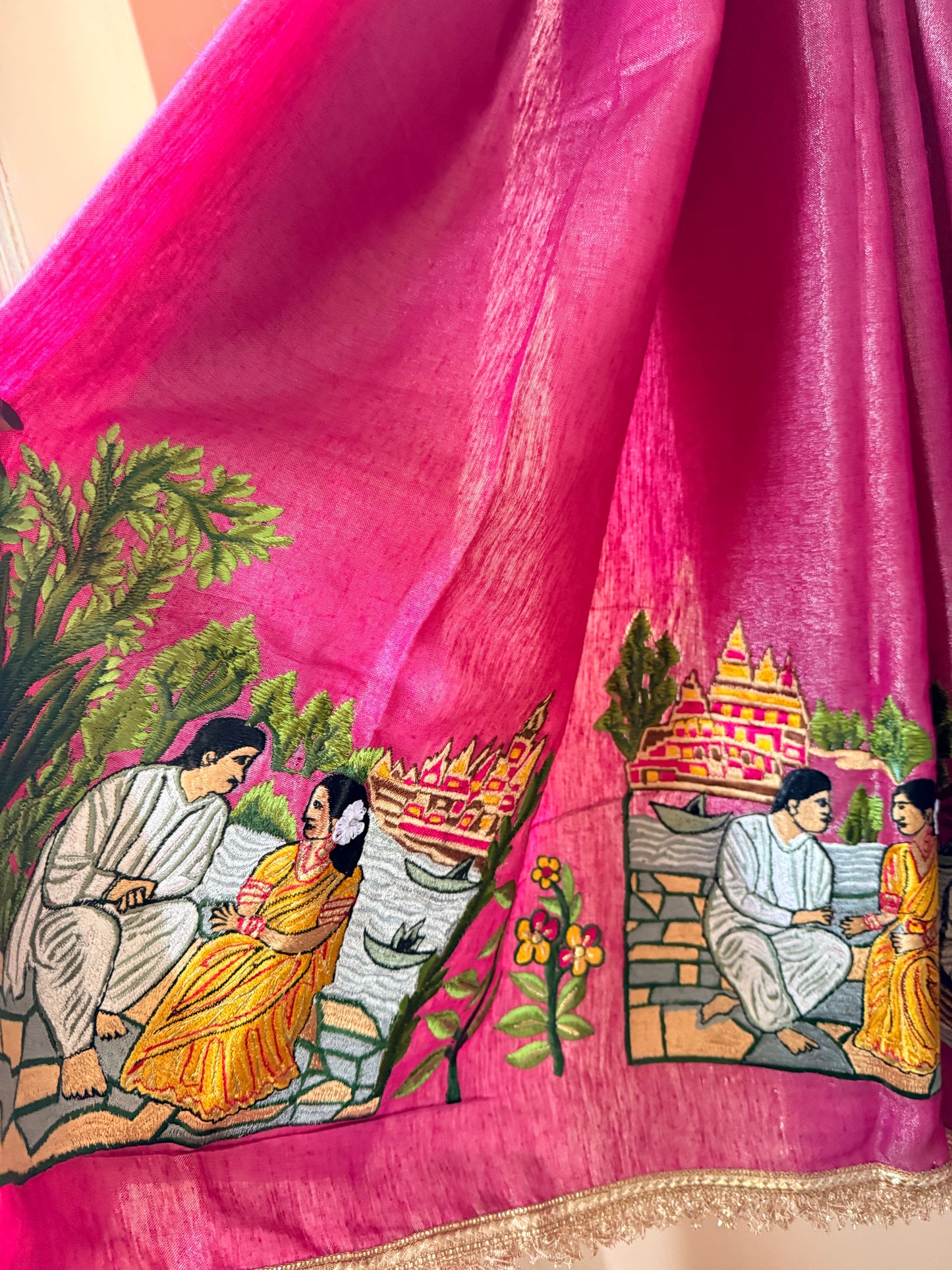 Krishna Yashoda Zardozi Tissue Linen Saree – Vatsalya
