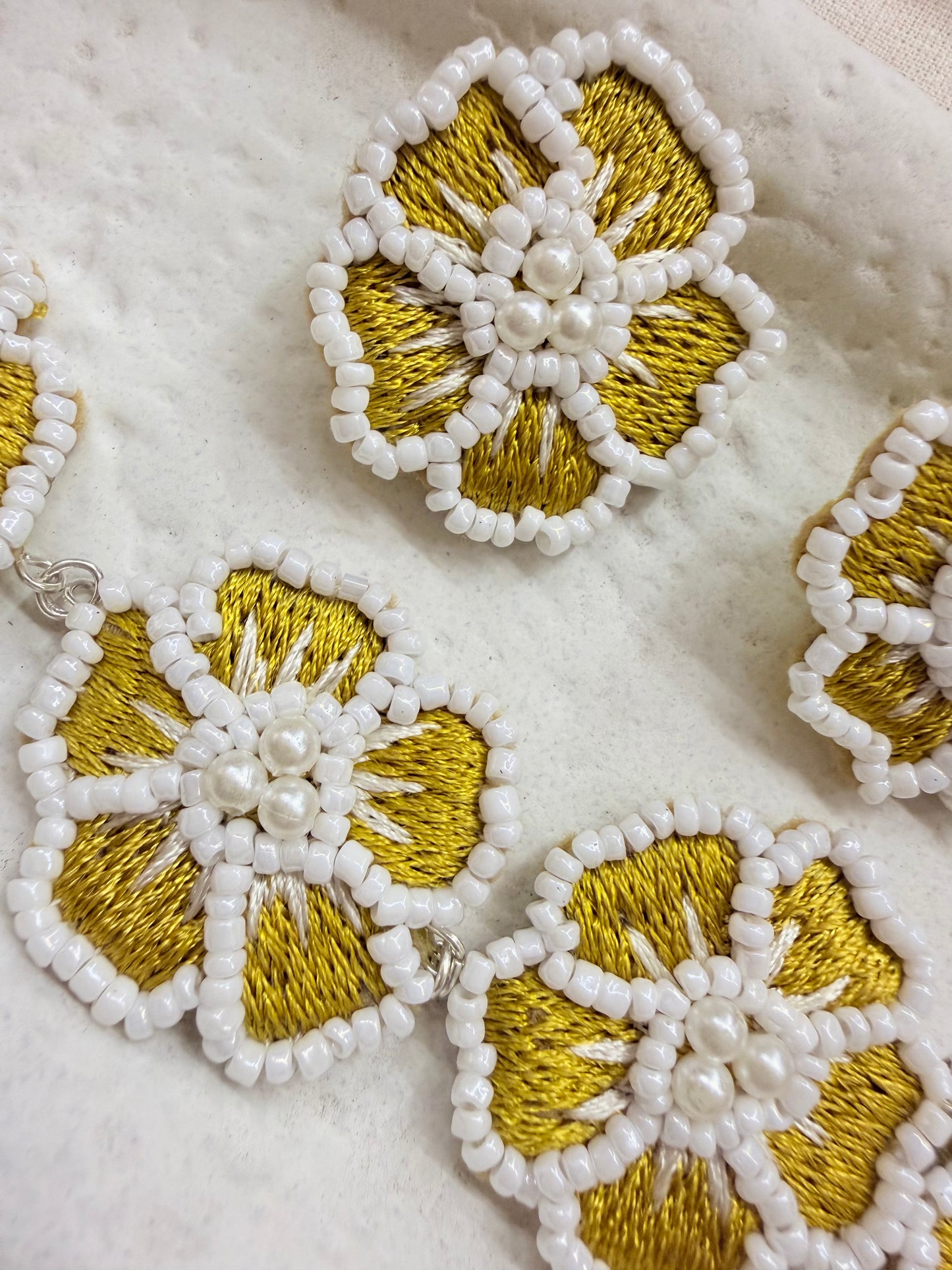 Necklace Set Handmade Yellow Resham Thread And Pearl