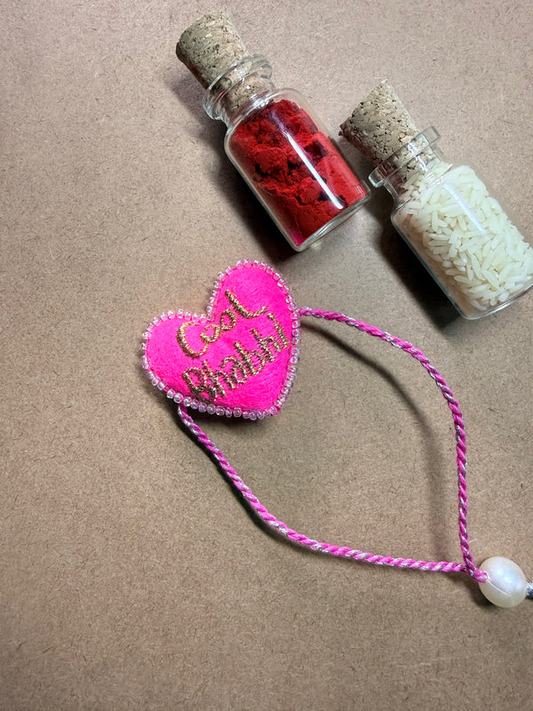 Pink Heart Beaded Rakhi image 4