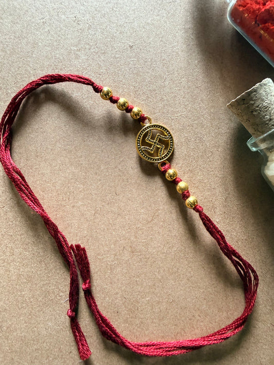 Om Bead Rakhi - Red Thread image 2