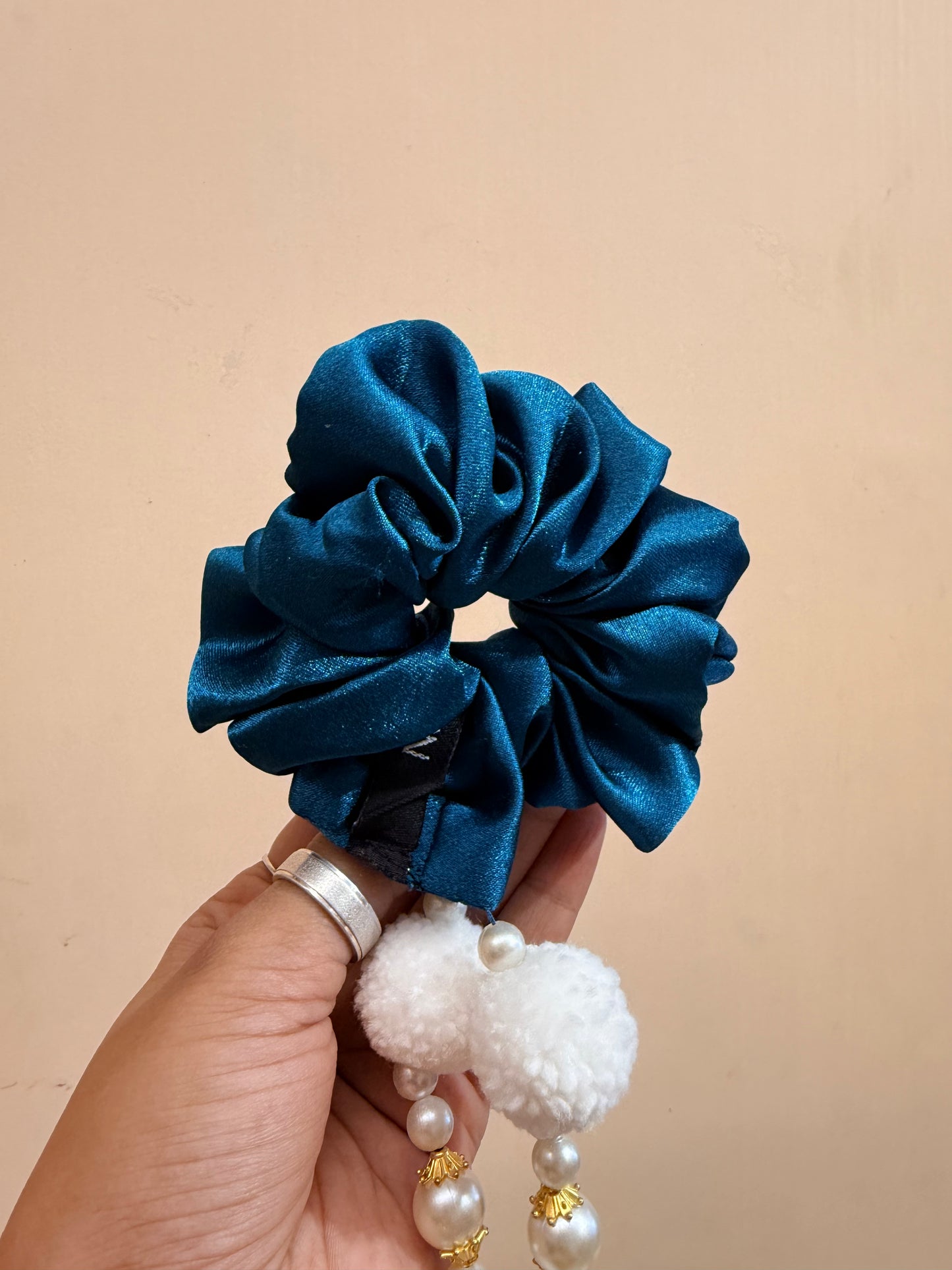 Satin Tassel Scrunchie - Peacock Blue