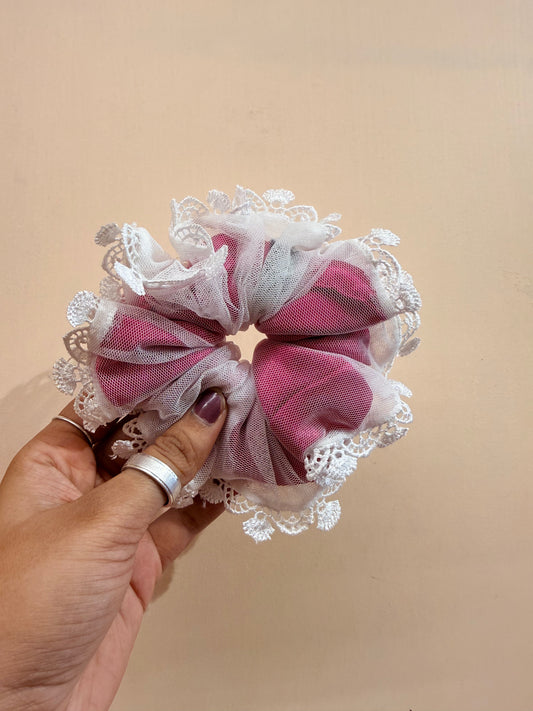 Organza Net Lace Scrunchie - Powdered Pink