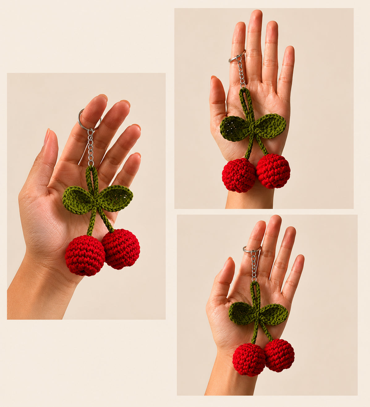 Twin Cherry Crochet Keychain