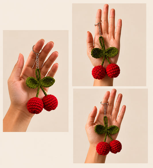 Twin Cherry Crochet Keychain