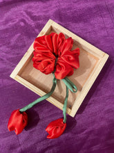 Red Satin Scrunchie with Tulip Charms