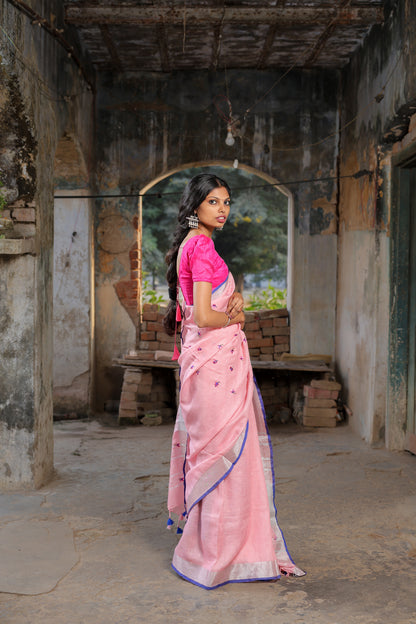 Linen Saree with Artistic Patchwork | Elegant Summer Wear