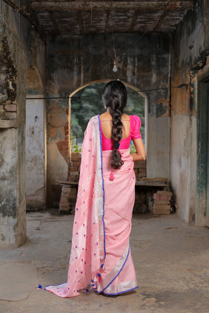 Linen Saree with Artistic Patchwork | Elegant Summer Wear