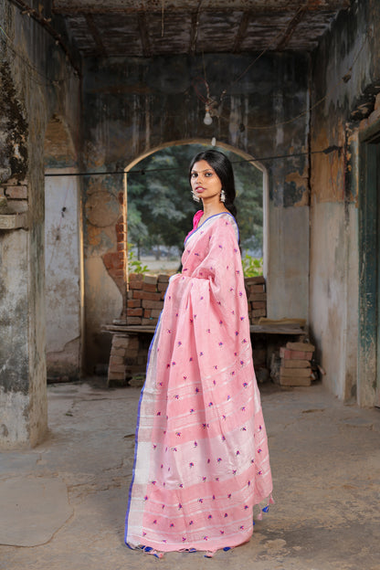 Linen Saree with Artistic Patchwork | Elegant Summer Wear