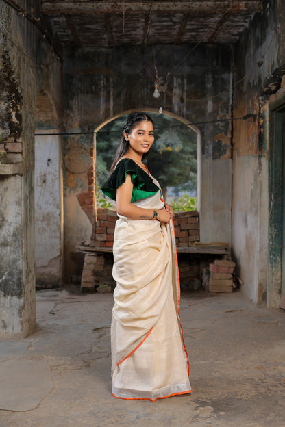 Linen Saree with Artistic Patchwork | Elegant Summer Wear