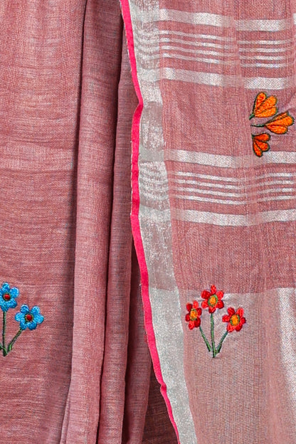 Linen Saree with Artistic Patchwork | Elegant Summer Wear