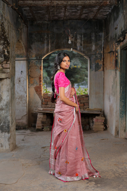 Linen Saree with Artistic Patchwork | Elegant Summer Wear