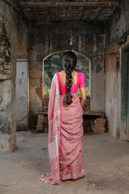 Linen Saree with Artistic Patchwork | Elegant Summer Wear
