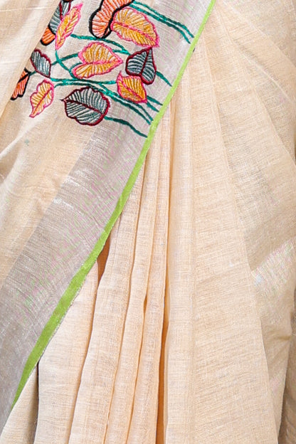 Linen Saree with Artistic Patchwork | Elegant Summer Wear