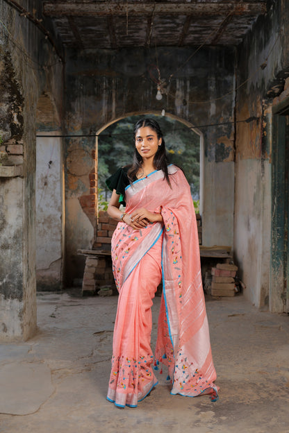 Linen Saree with Artistic Patchwork | Elegant Summer Wear