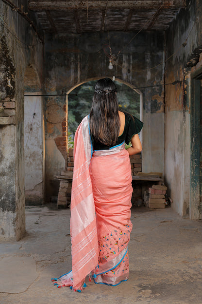 Linen Saree with Artistic Patchwork | Elegant Summer Wear