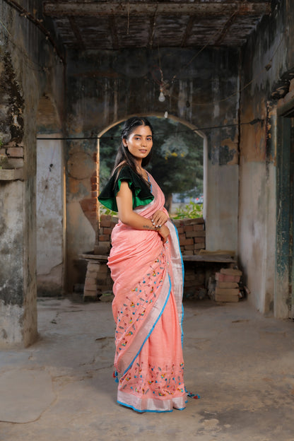 Linen Saree with Artistic Patchwork | Elegant Summer Wear