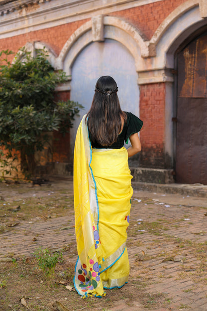 Linen Saree with Artistic Patchwork | Elegant Summer Wear