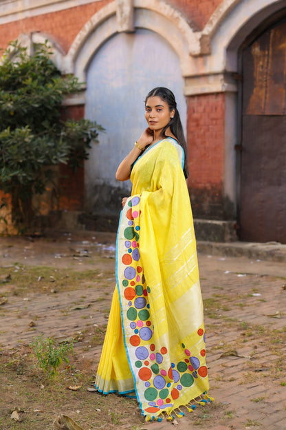 Linen Saree with Artistic Patchwork | Elegant Summer Wear