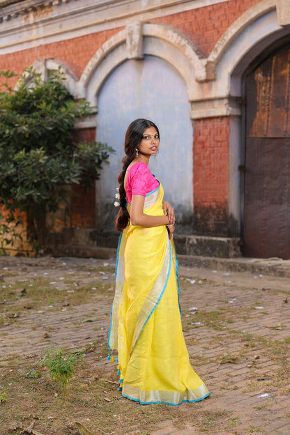 Linen Saree with Artistic Patchwork | Elegant Summer Wear