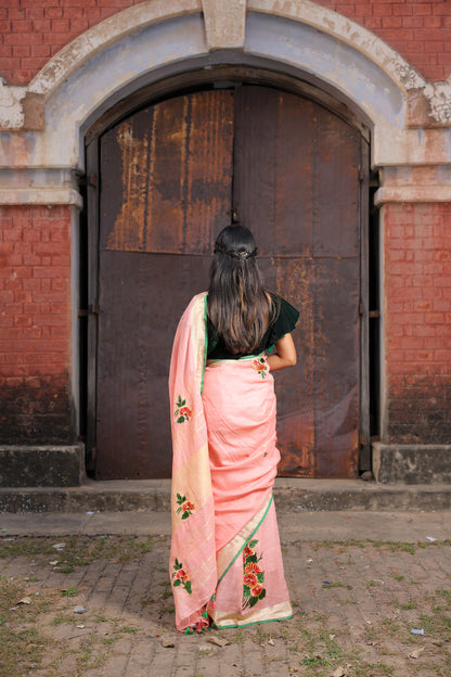 Linen Saree with Artistic Patchwork | Elegant Summer Wear