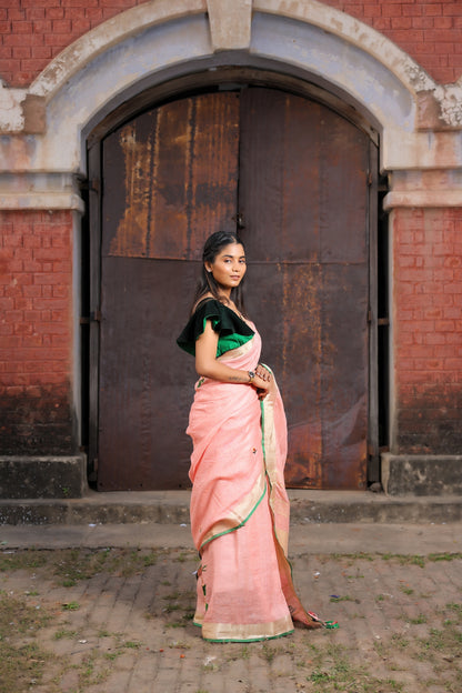 Linen Saree with Artistic Patchwork | Elegant Summer Wear