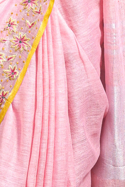 Linen Saree with Artistic Patchwork | Elegant Summer Wear