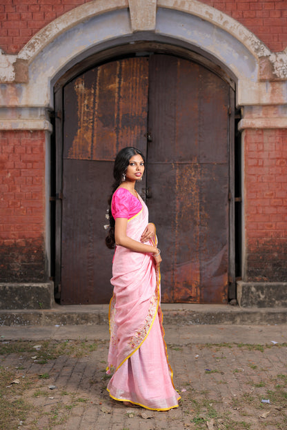 Linen Saree with Artistic Patchwork | Elegant Summer Wear