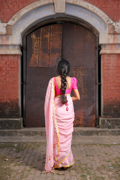 Linen Saree with Artistic Patchwork | Elegant Summer Wear