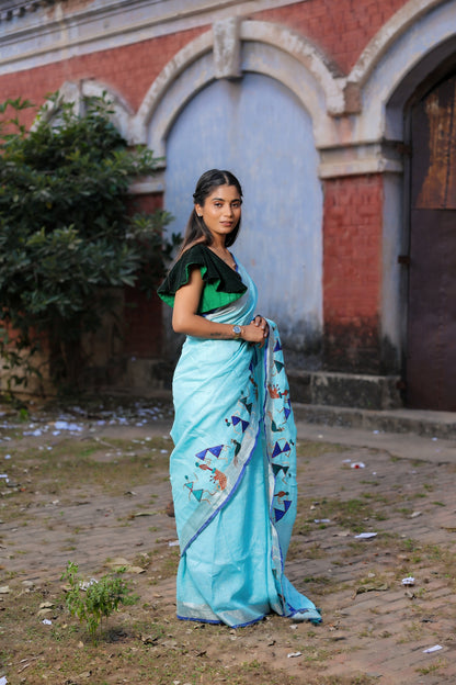 Linen Saree with Artistic Patchwork | Elegant Summer Wear