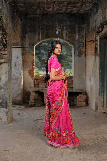 Linen Saree with Artistic Patchwork | Elegant Summer Wear