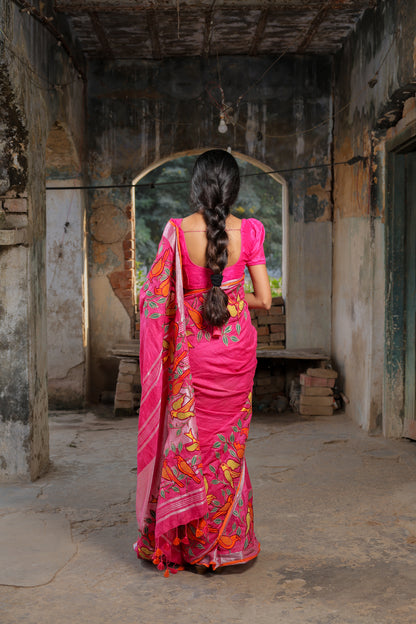 Linen Saree with Artistic Patchwork | Elegant Summer Wear