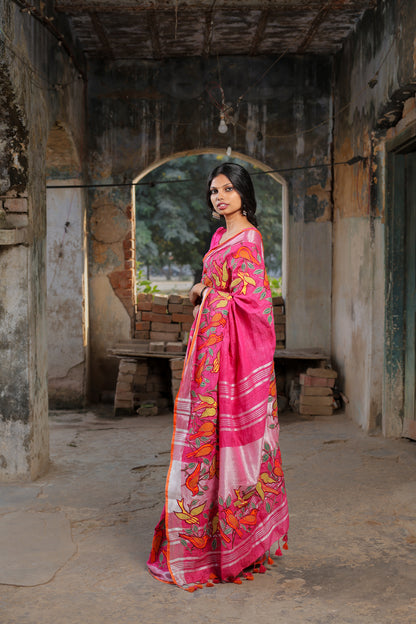 Linen Saree with Artistic Patchwork | Elegant Summer Wear